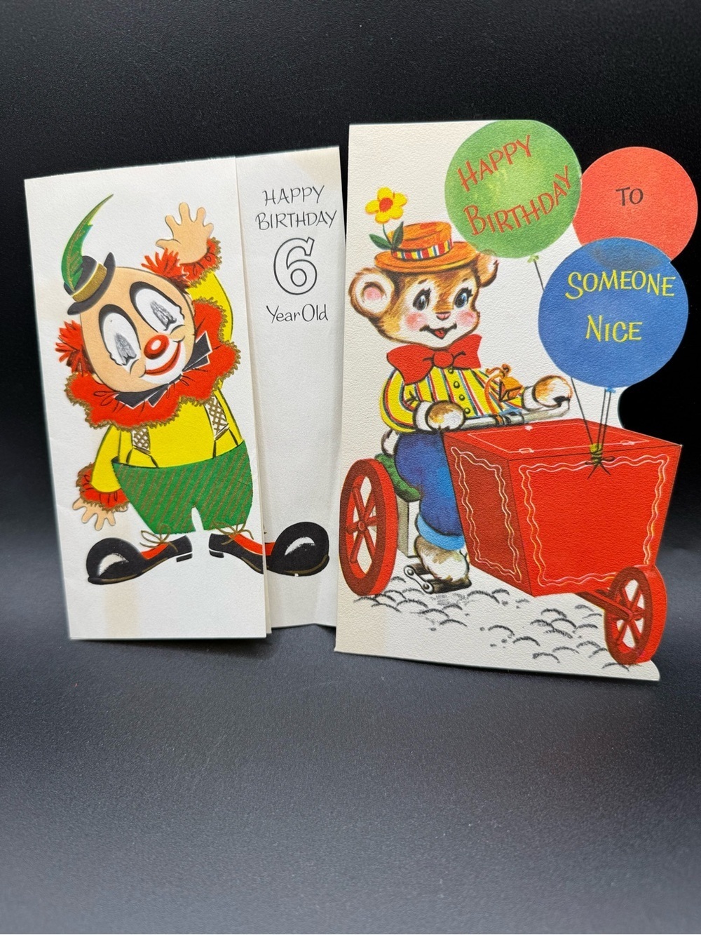 2 Vintage 1950’s Birthday Cards Clown Sangamon Circus Mouse 6 Years